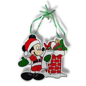 Vintage Disney Mickey Mouse Santa Christmas Ornament 1980s Handcrafted 4.5"